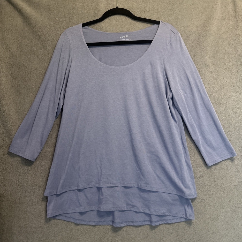 J. Jill Pure Jill Elliptical Layered Top Size M Blue Cotton Modal Lagenlook - Picture 1 of 7